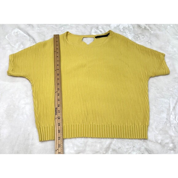 Silvian Heach Women's Yellow Ribbed Knit Short Sleeve Oversized Sweater Top Sz M - Picture 7 of 11